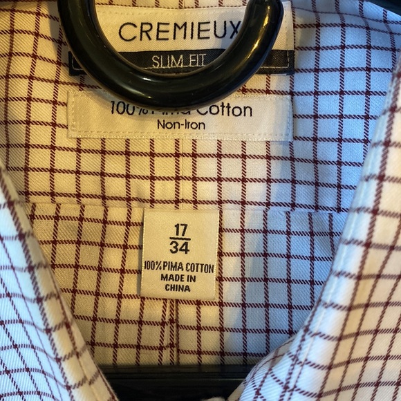 Cremieux collared dress shirt, white/maroon checks, slim fit-17/34, fits like lg - Picture 4 of 5
